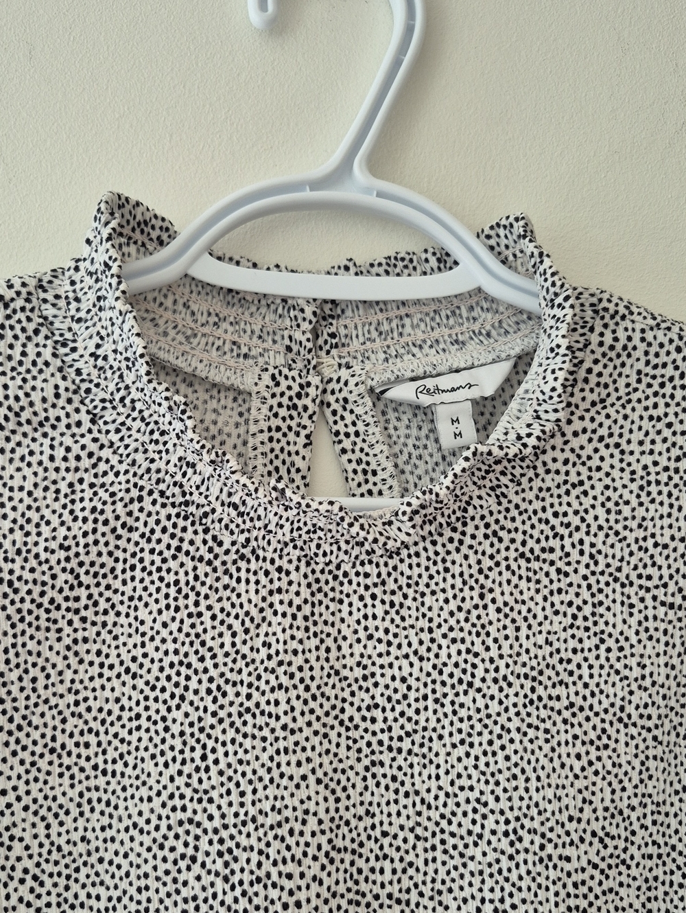 Reitmans White Blouse with Black Dot Print